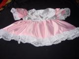 Adult baby, sissy pink satin dress, with lace trim